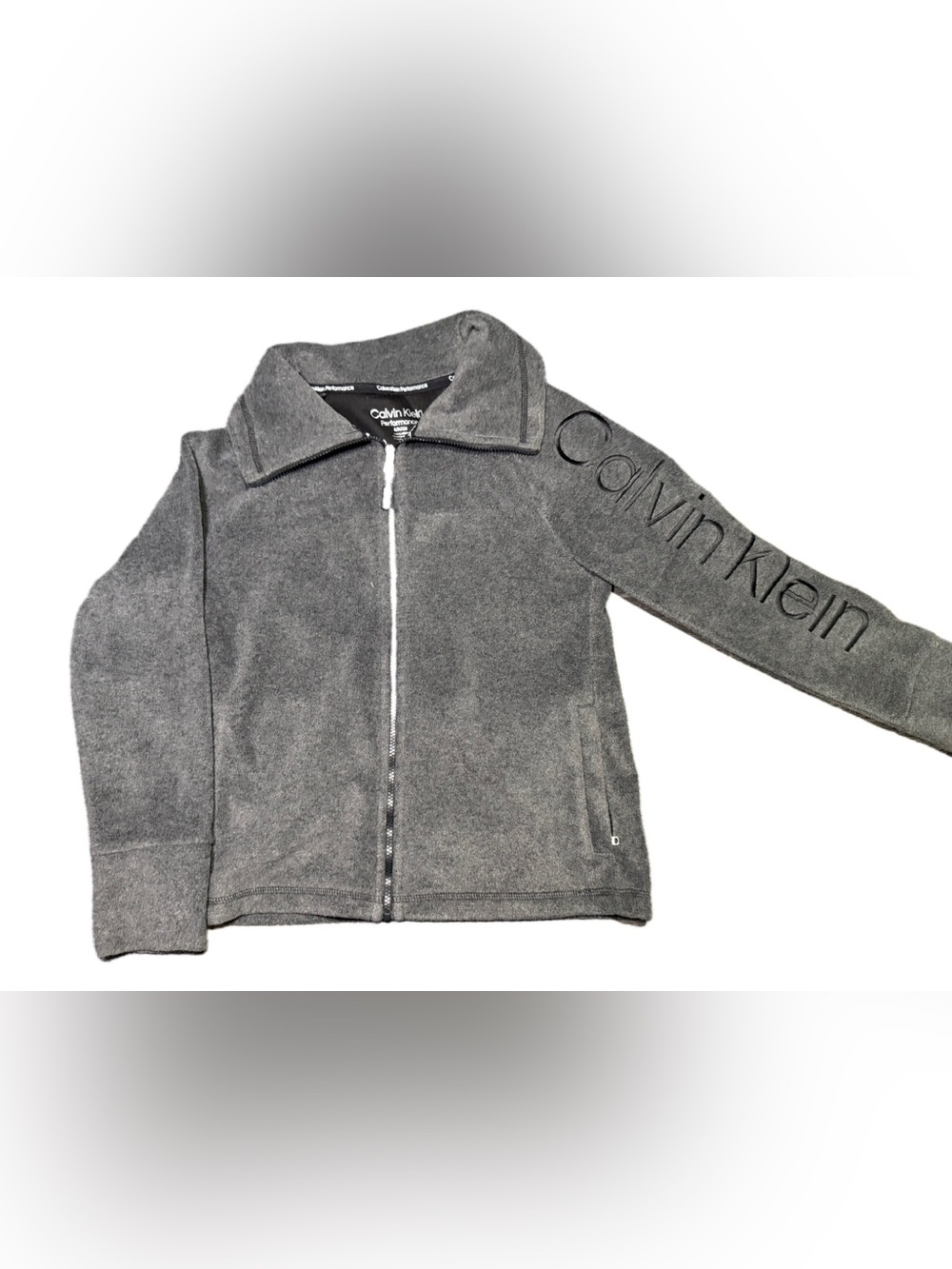 Calvin Klein Gray Zippered Fleece Jacket with Sleeve Logo
